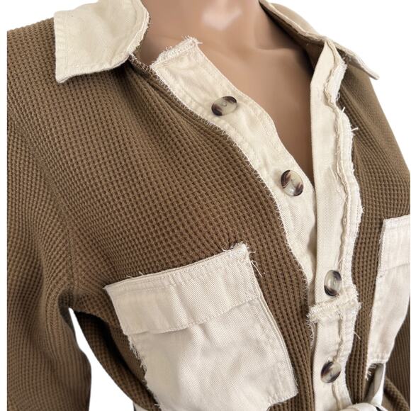 Upcycled Johnny Cash Waffle Knit Shirt Jacket Western Grunge Nashville L Green - Picture 4 of 8